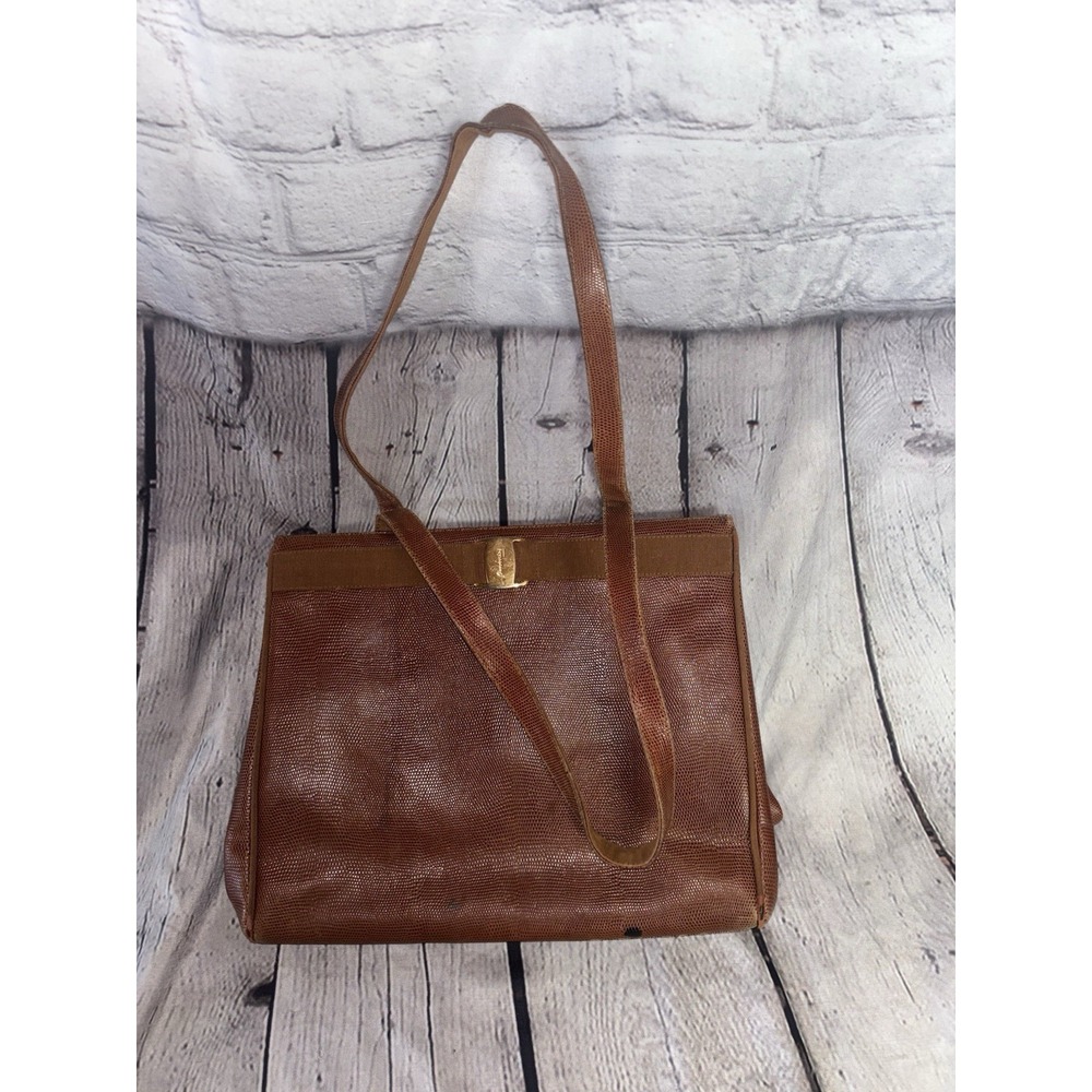 Salvatore Ferragamo Vara Brown Leather Tote Bag Vintage Authentic